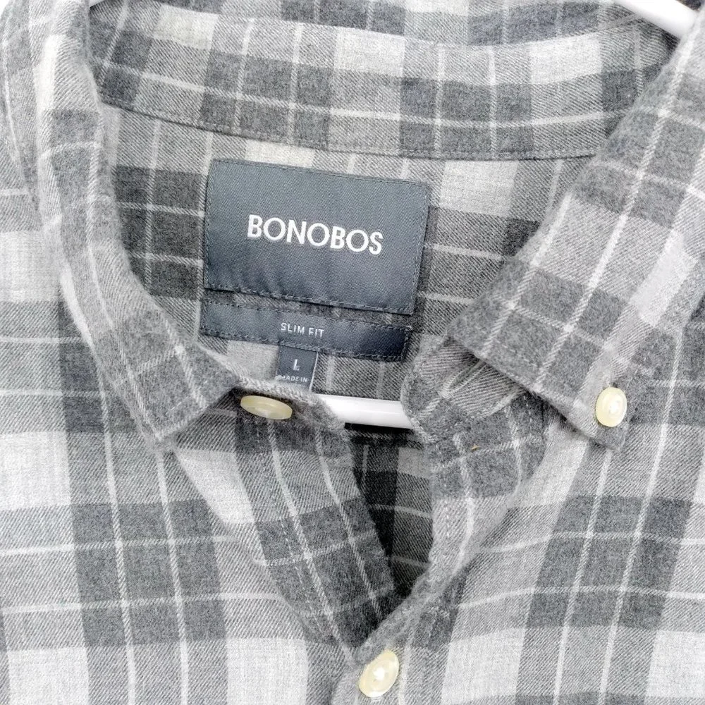 Bonobos Menswear Slim Fit Plaid Flannel Button Down Shirt Gray Size L - Picture 7 of 7